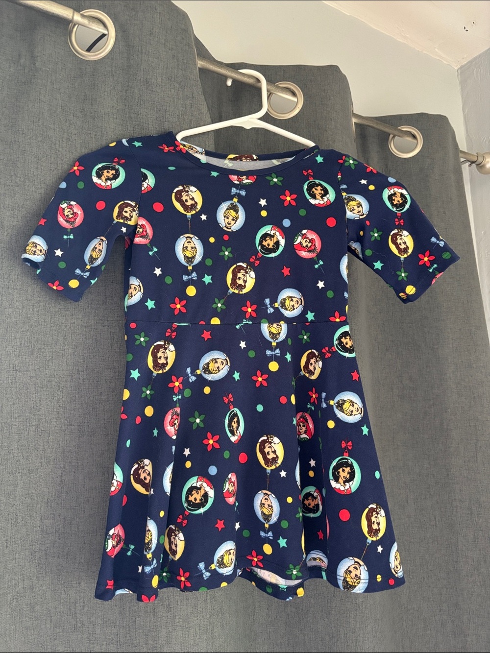 Disney Navy Floral & Character Short Sleeve Skater Dress